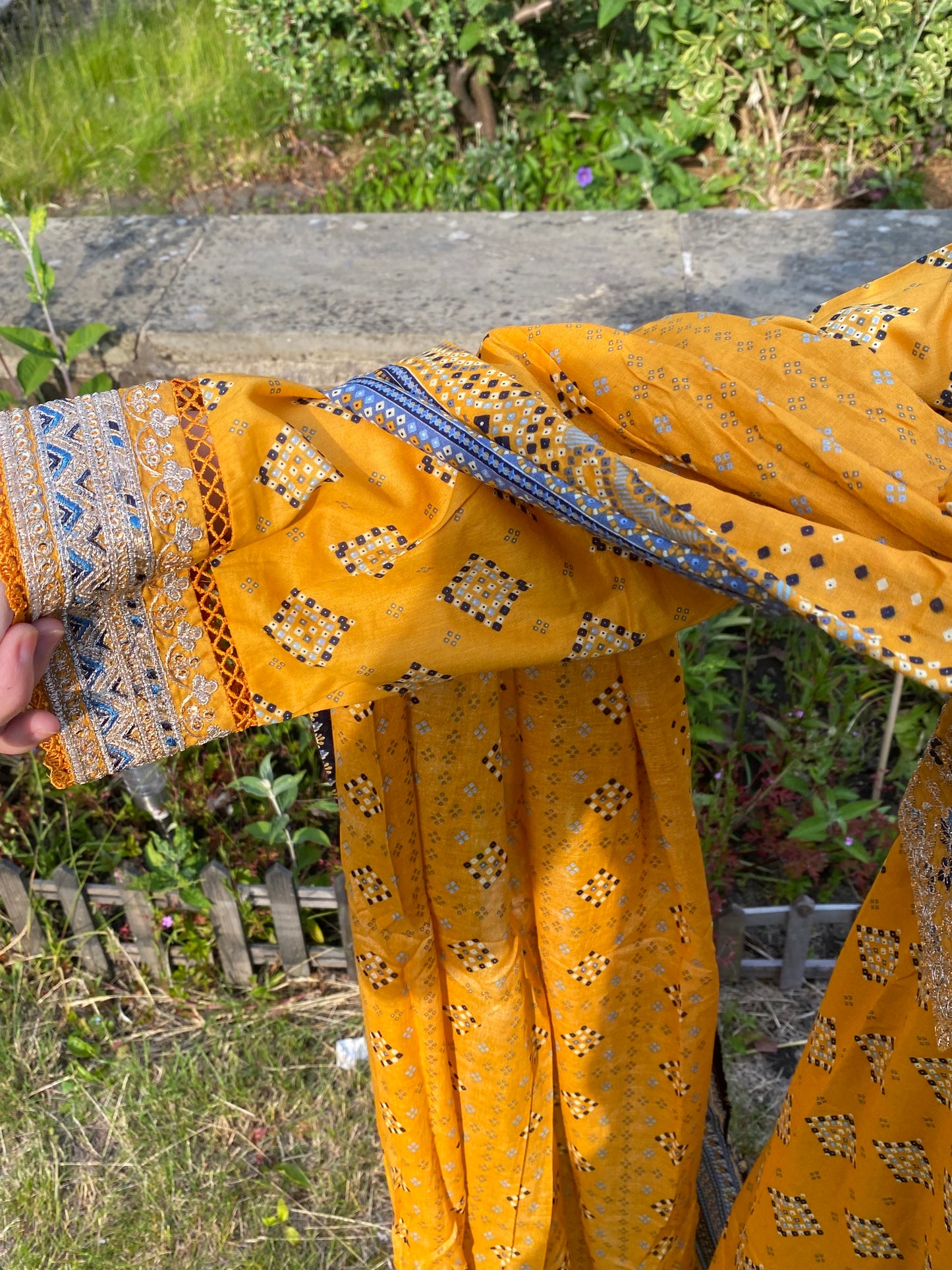 BinSaeed Women's Net Embroidery 4 Piece Set Salwar Suit Set Kurta Lehenga with Dupatta and Koti Yellow Mehndi Kurta Set for Women salwarsuit set